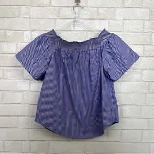 J. Crew Off the Shoulder Purple Striped Blouse